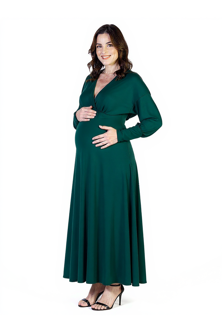 V-neck Long Sleeve Maternity Maxi Dress, Alternate, color, Hunter