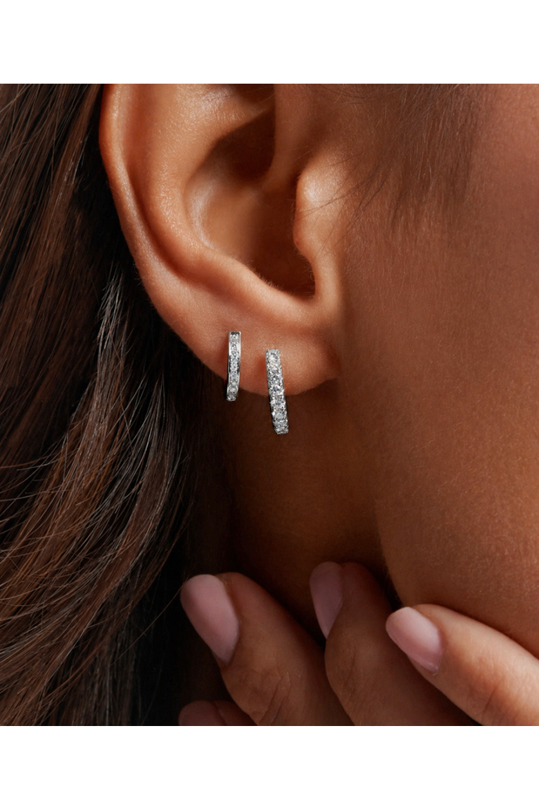 White Bold Diamond Huggies, Alternate, color, White Gold