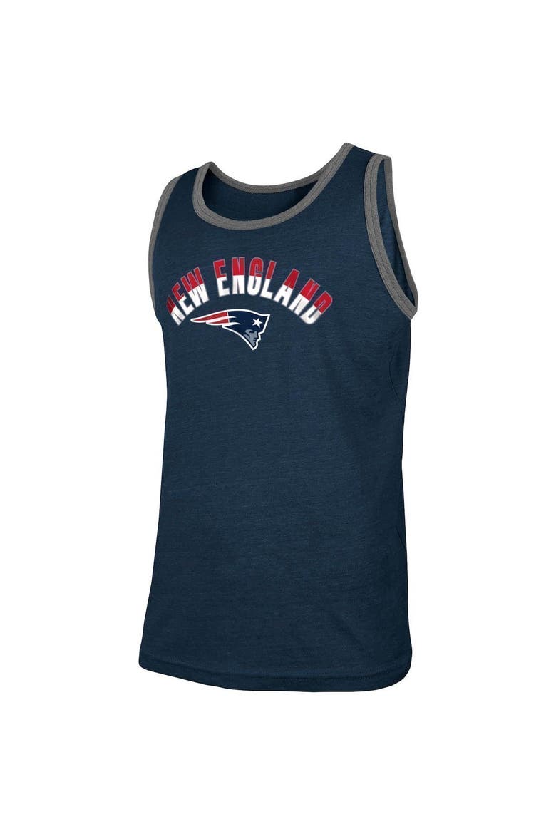 Men's New Era Heathered Navy New England Patriots Ringer Tri-Blend Tank Top, Alternate, color, Heather Navy