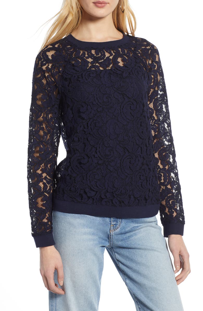 Halogen<sup>®</sup> Rib Trim Lace Top, Main, color, 