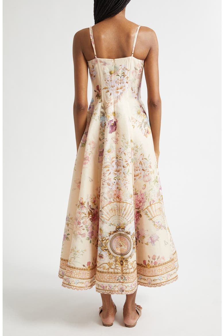 Corset Linen & Silk Twill Fit & Flare Dress, Alternate, color, ADORNED IN ARANJUEZ
