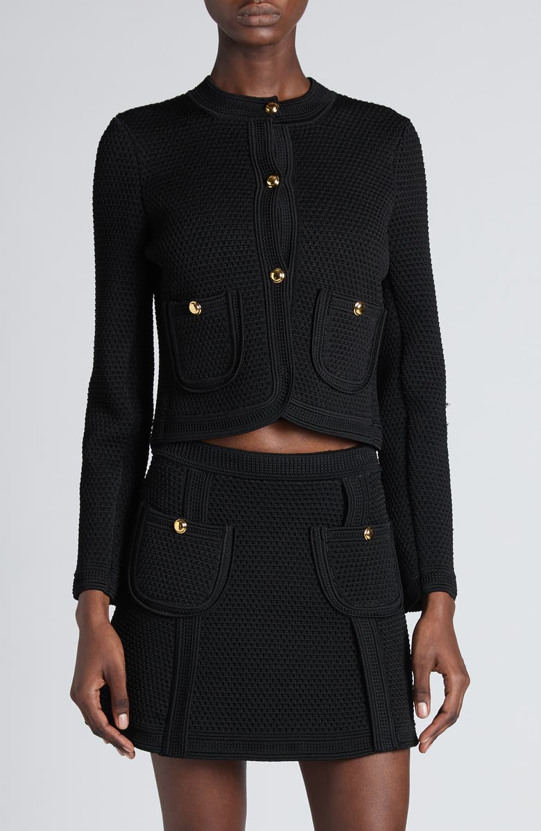 TOM FORD Compact Knit Crop Jacket, Main, color, Black