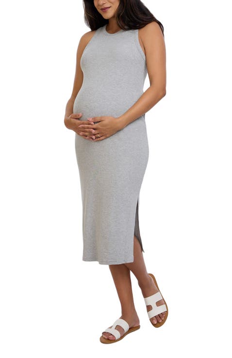 Crew Neck Sleeveless Racerback Maternity Midi Dress