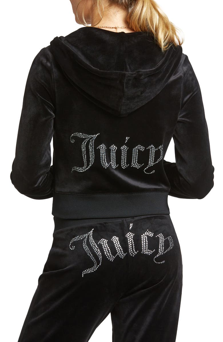 Juicy Couture Bling Crop Recycled Polyester Blend Velour Hoodie, Alternate, color,