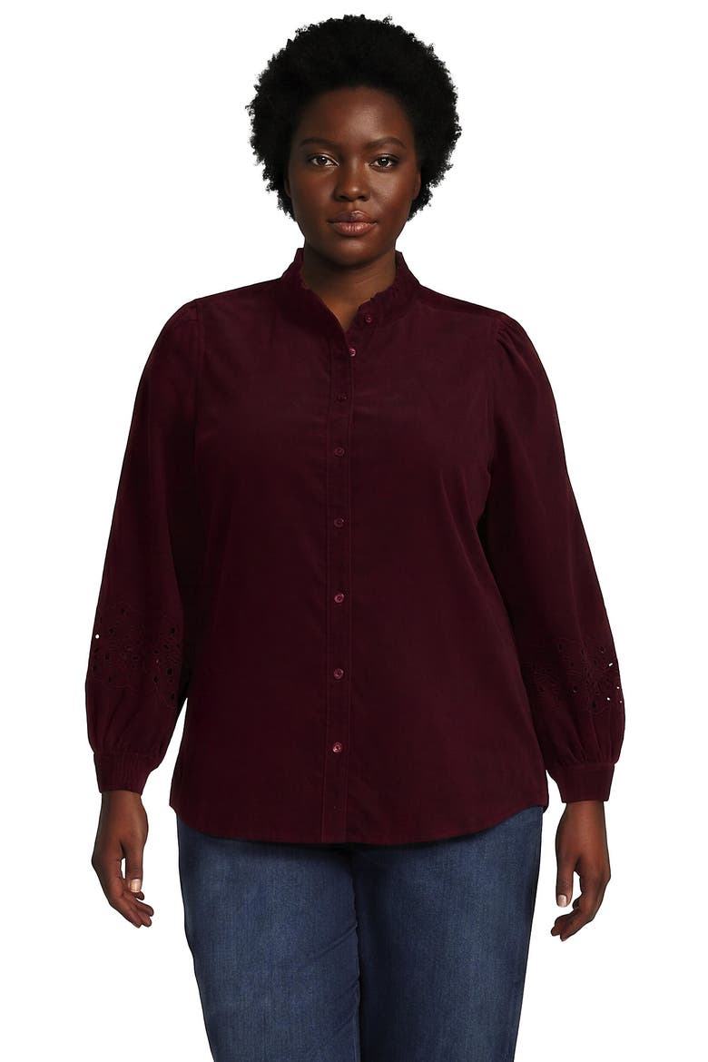 Eyelet Sleeve Pinwale Corduroy Shirt, Main, color, Rich Burgundy
