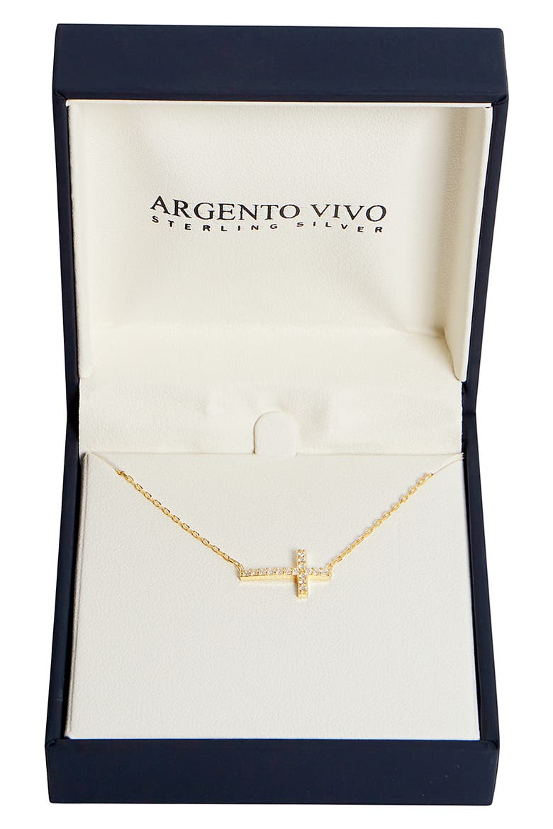 Gold Plated Sterling Silver CZ Pave Cross Pendant Necklace, Alternate, color, GOLD