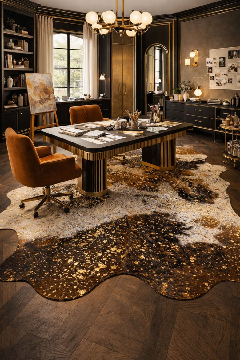 Eco Hides RH Rugs Luma Metallic Gold Cowhide Rug 8'3" × 6'11", Alternate, color, Metallic Gold