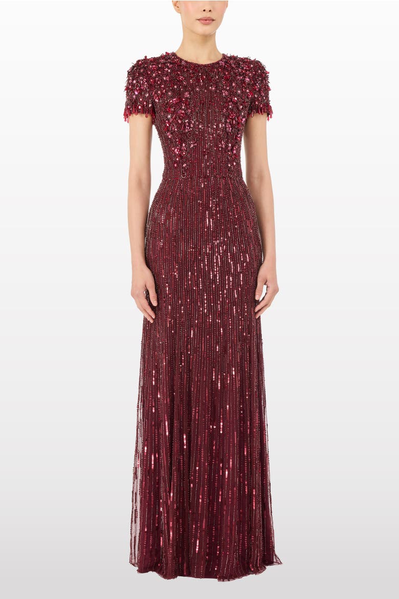 Eliza Beaded Maxi Dress, Main, color, Cardinal