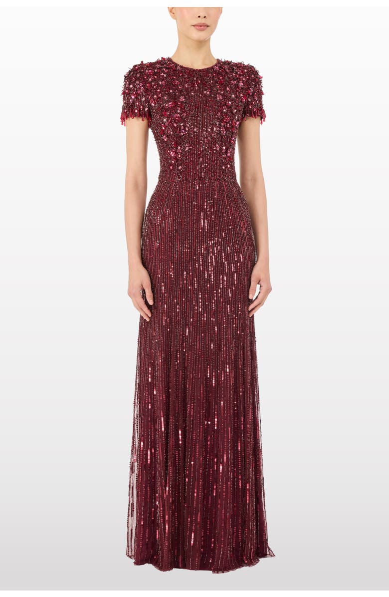 Jenny Packham Eliza Beaded Maxi Dress, Alternate, color, Cardinal