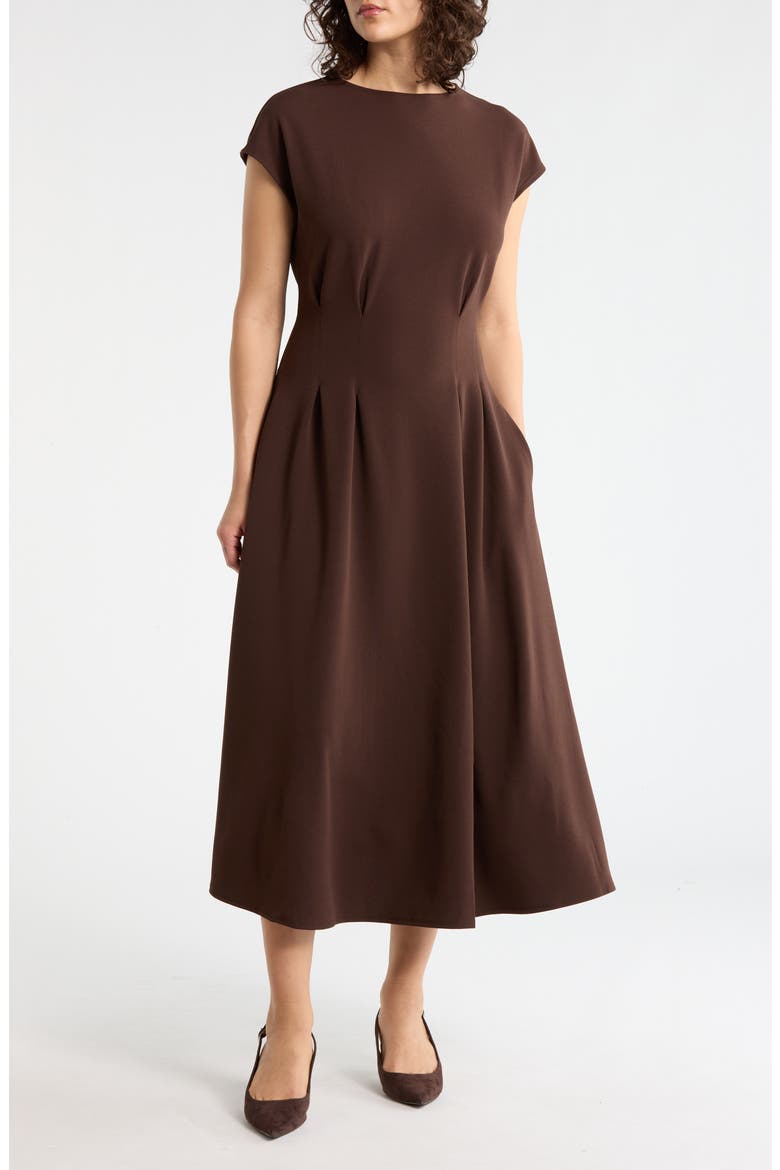pleated waist knit a line dress Pleated knit midi dress Black / Gray For Women