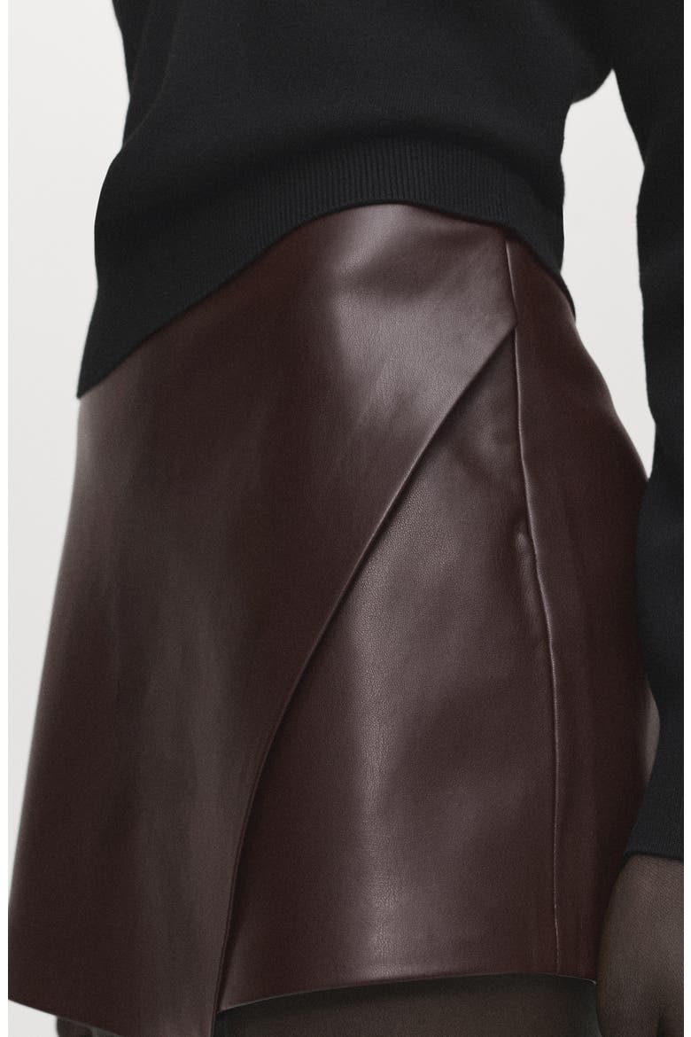 Wrap Faux Leather Skort, Alternate, color, CHOCOLATE
