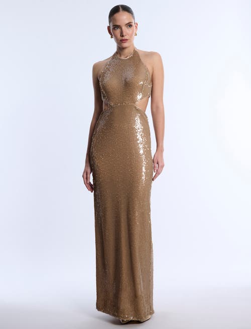 Bcbg Sequin Cut Out Halter Gown