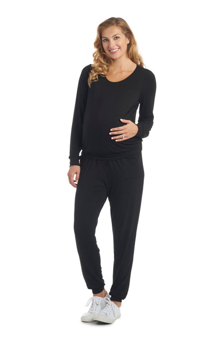 Everly Grey Whitney During & After 2-Piece Maternity/Nursing Top & Pant Set, Main, color, Black