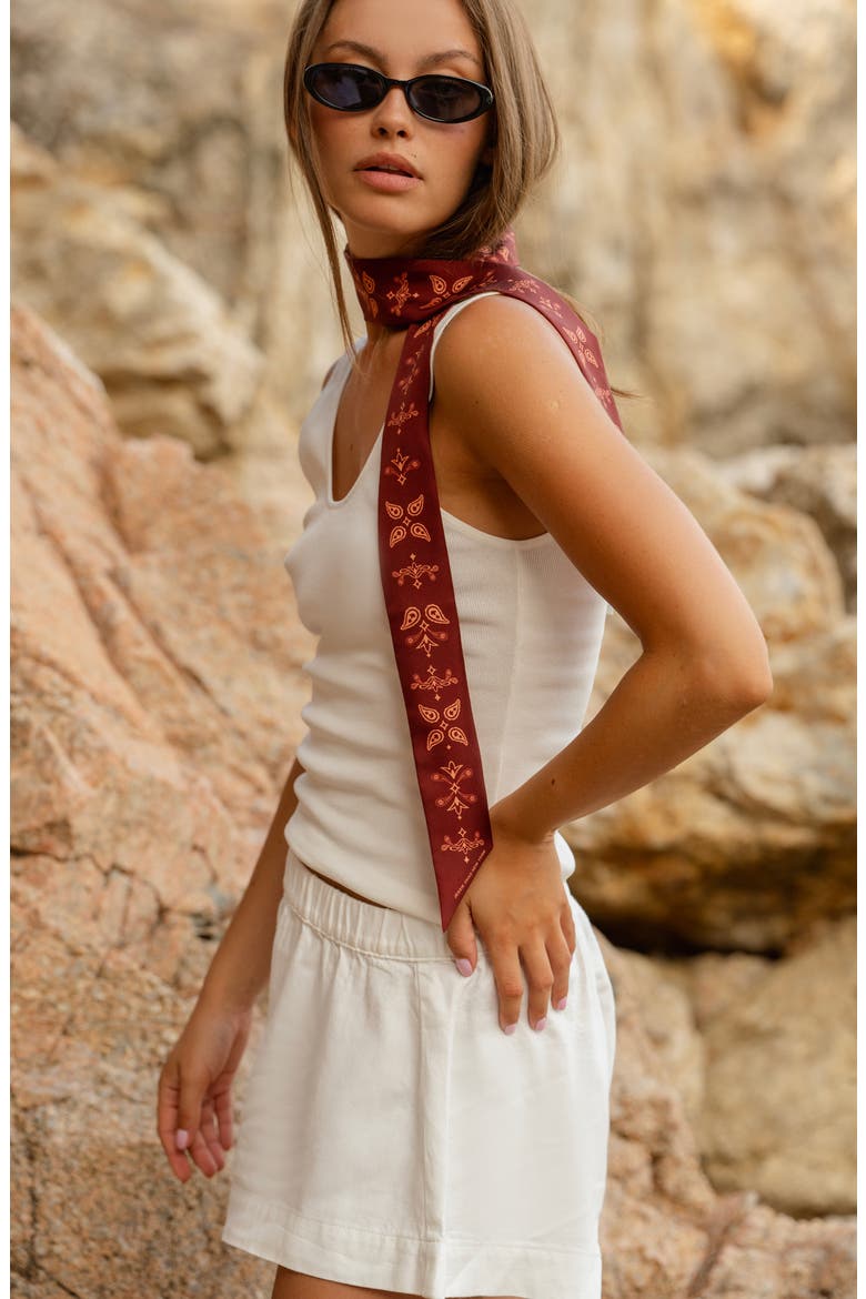 Silk Skinny Scarf Scarlet Paisley, Alternate, color, Red