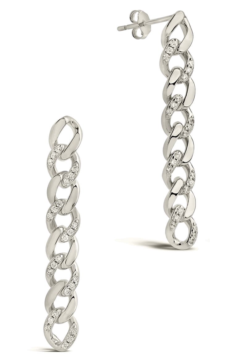 Cubic Zirconia Pavé Linear Drop Earrings, Main, color, SILVER