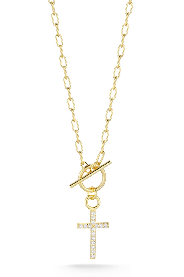 Cubic Zirconia Cross Toggle Pendant Necklace, Main, color, GOLD