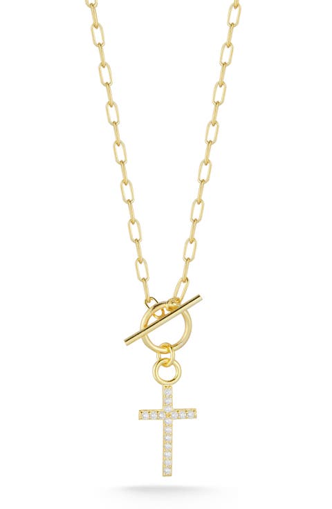 Cubic Zirconia Cross Toggle Pendant Necklace
