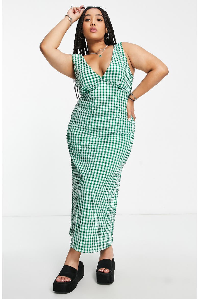 Curve Gingham Maxi Sundress, Main, color, GREEN