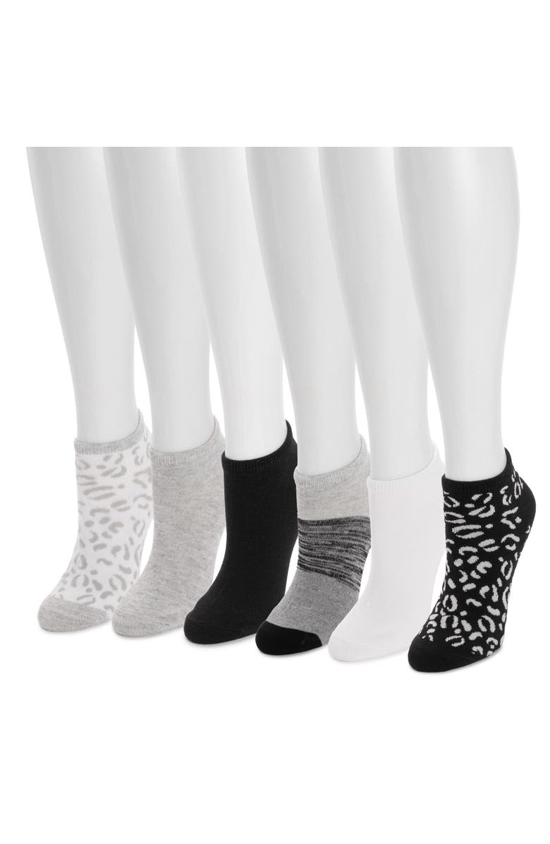 MUK LUKS Women's Low Cut Novelty Socks, 6 Pair Pack, Alternate, color, Black/White