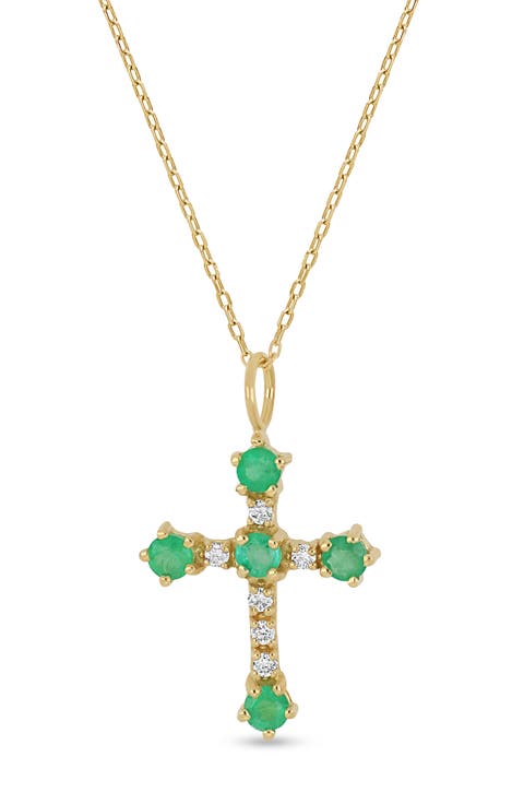 18K Gold El Mar Gemstone & Diamond Cross Pendant Necklace (Online Trunk Show)