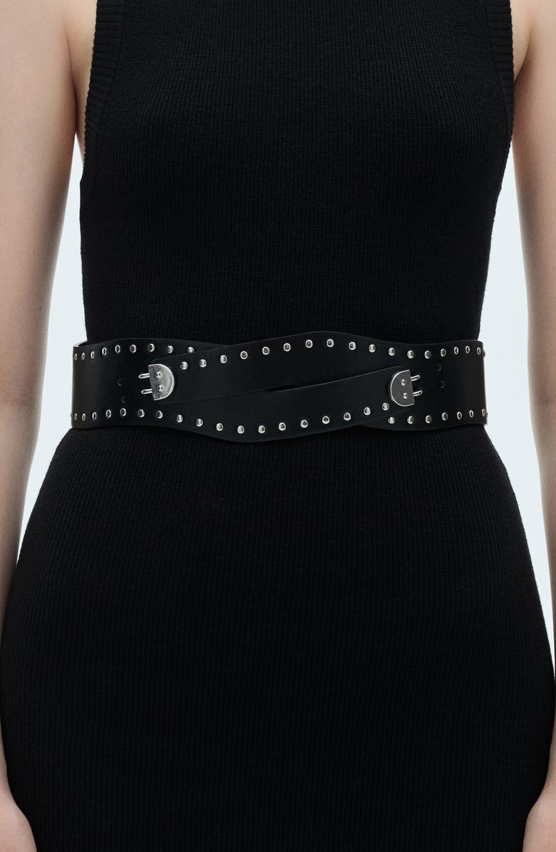 MANGO Asymmetric Studded Faux Leather Belt, Alternate, color,