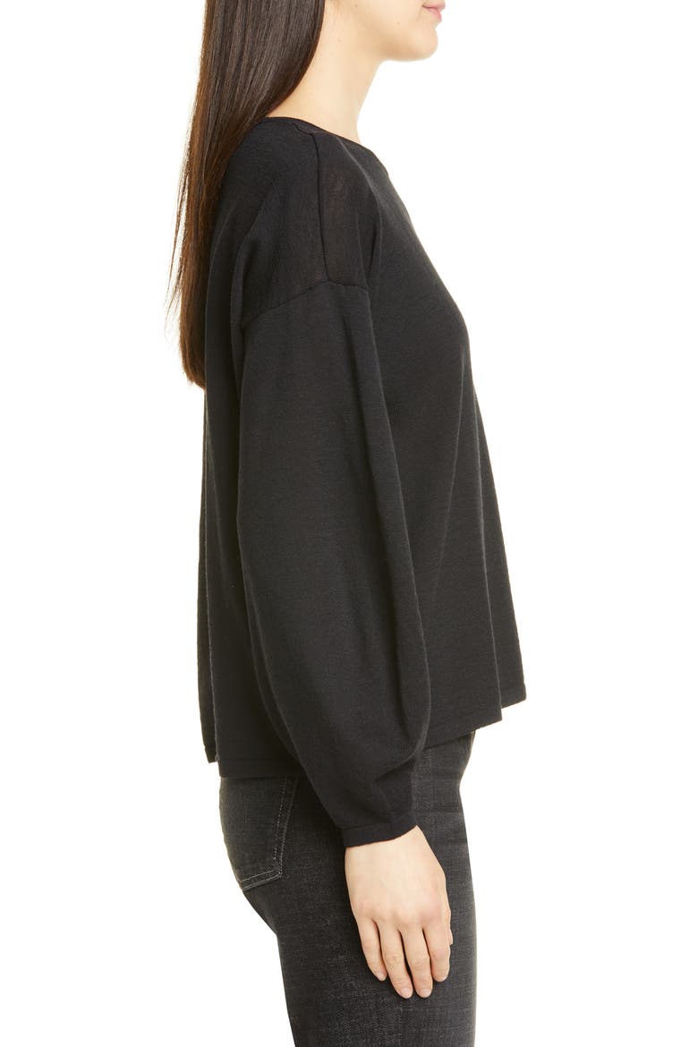 Round Neck Box Wool Sweater, Alternate, color, BLACK