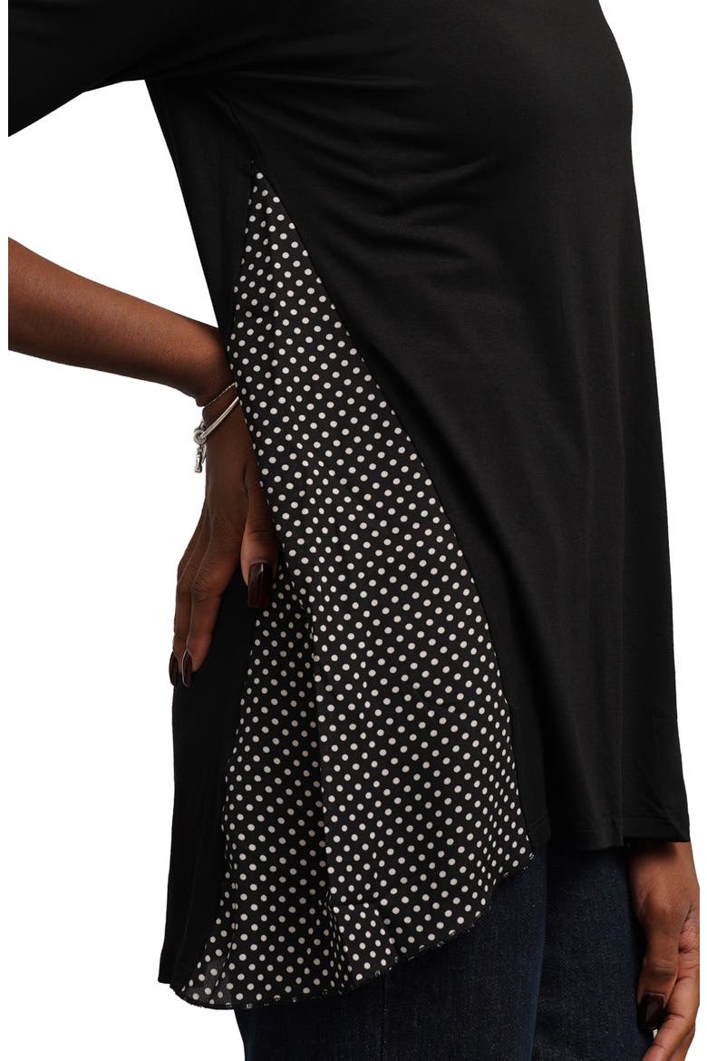 Mixed Media Bateau Neck Top, Alternate, color, BLACK/ DOTS
