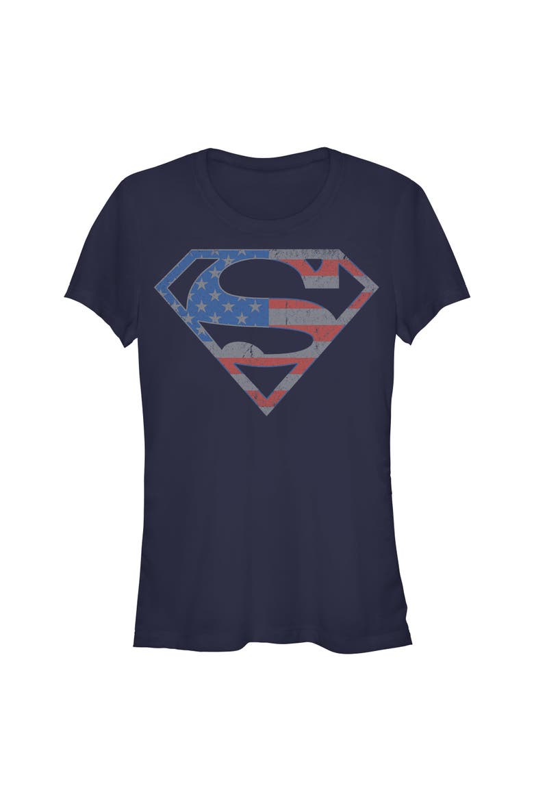 Junior's Stars and Stripes S Shield Short Sleeve Graphic T-Shirt, Main, color, Navy Blue