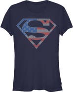SUPERMAN Junior's Stars and Stripes S Shield Short Sleeve Graphic T-Shirt