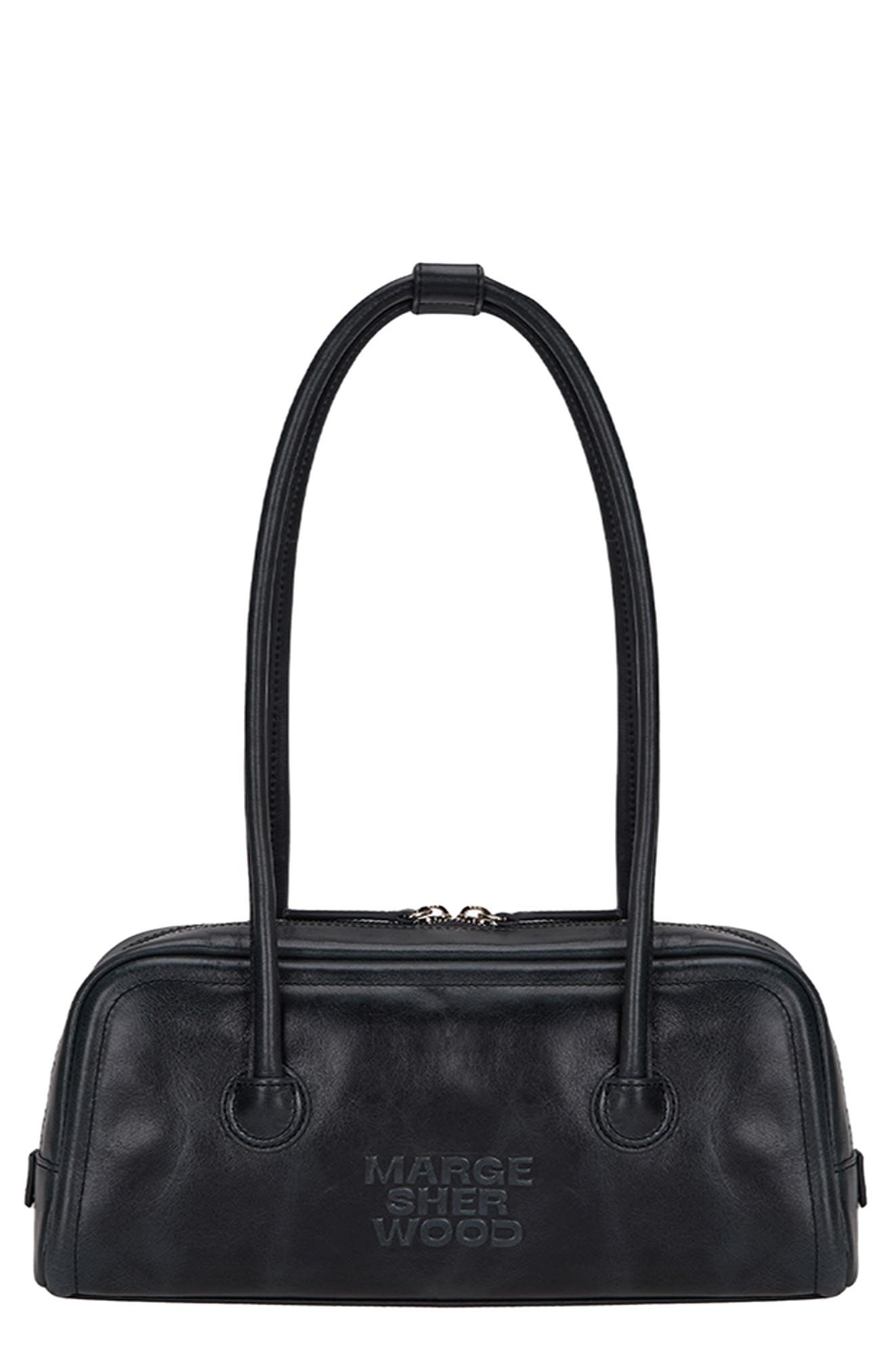 MARGESHERWOOD Soft Boston Leather Shoulder Bag, Main, color, Black Pull-Up