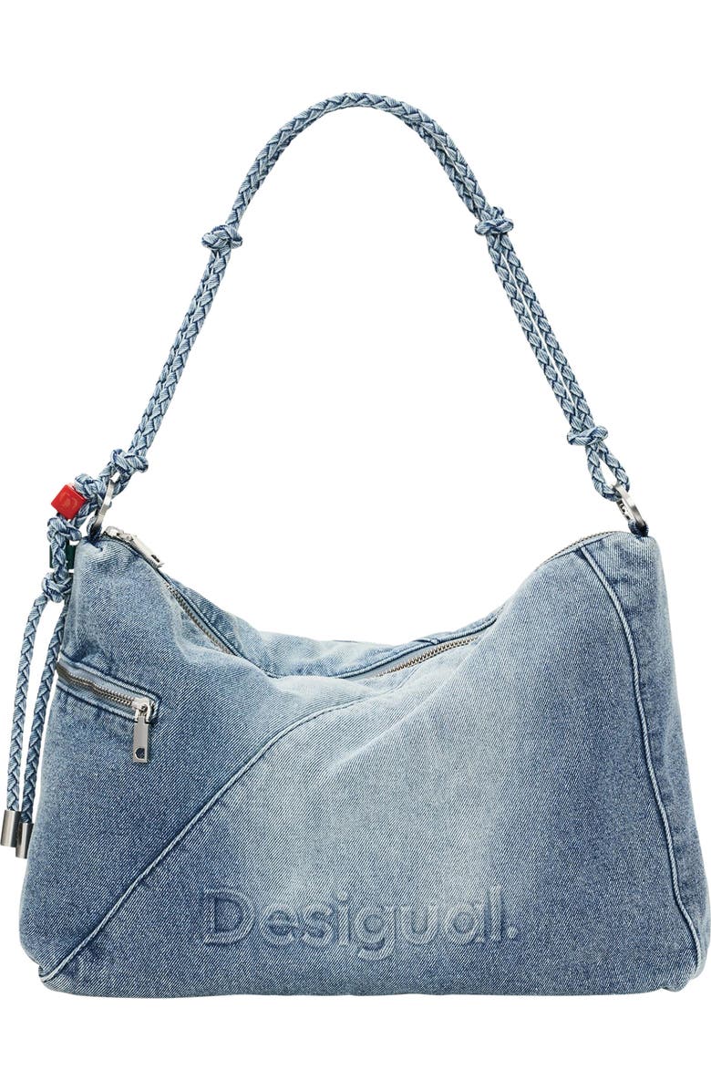 Desigual Logo Embossed Denim Shoulder Bag, Main, color,