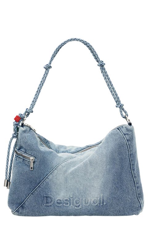 Logo Embossed Denim Shoulder Bag