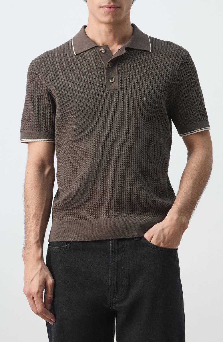 MANGO Fine Knit Herringbone Polo, Main, color, Chocolate