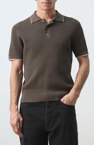 MANGO Fine Knit Herringbone Polo