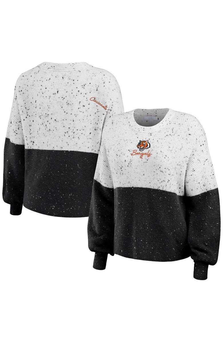 WEAR by Erin Andrews Women's WEAR by Erin Andrews  White/Black Cincinnati Bengals Color-Block Pullover Sweater, Main, color, 
