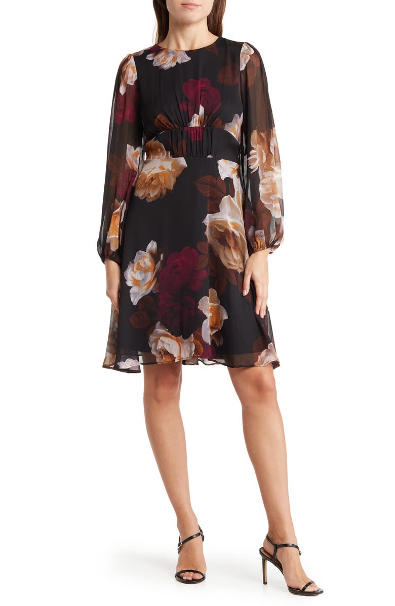Calvin Klein Persimmon Floral Chiffon Dress, Main, color, 