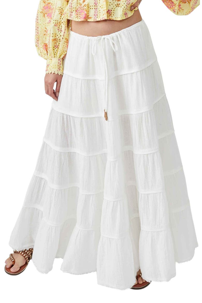 free-est Simply Smitten Tiered Cotton Maxi Skirt, Main, color, OPTIC WHITE