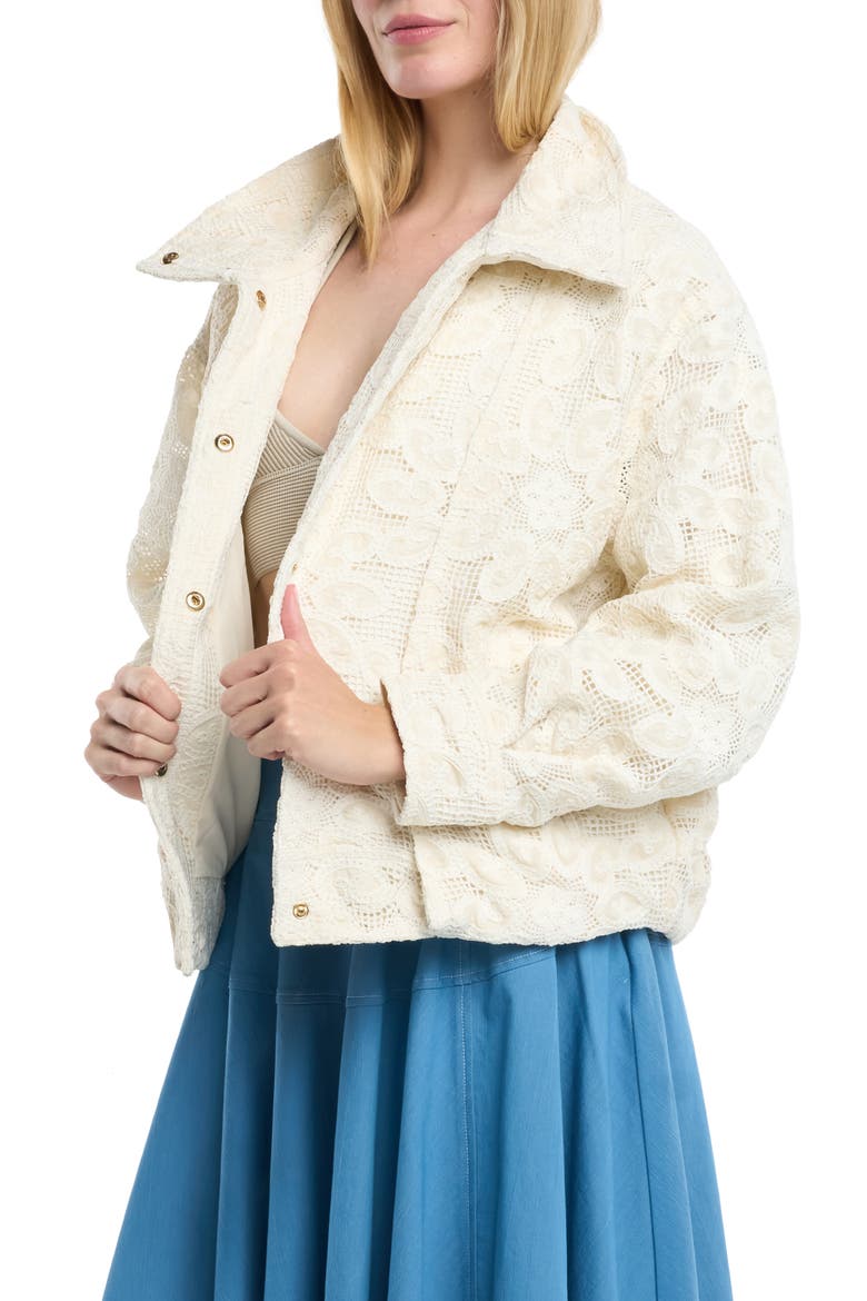 Yuna Lace Bomber Jacket, Alternate, color, OFF WHITE
