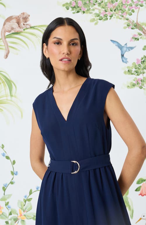 Maggy London Sleeveless Belted Midi Dress In Blue