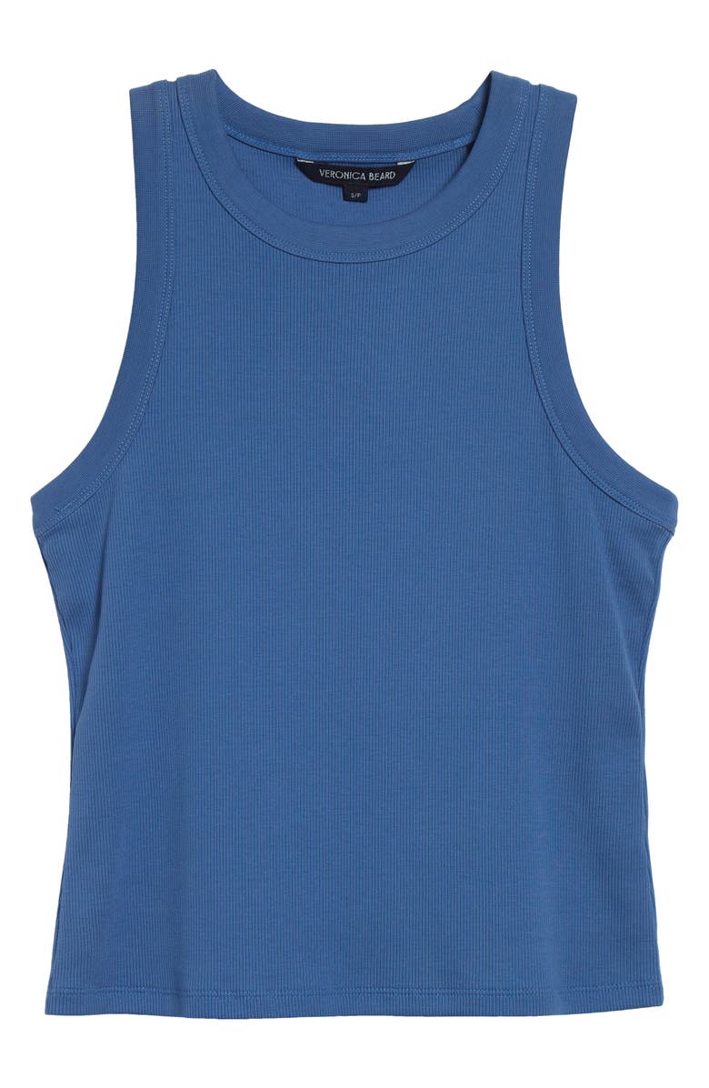 Veronica Beard Jordyn Rib Stretch Cotton Crop Tank, Alternate, color, Blue Coast
