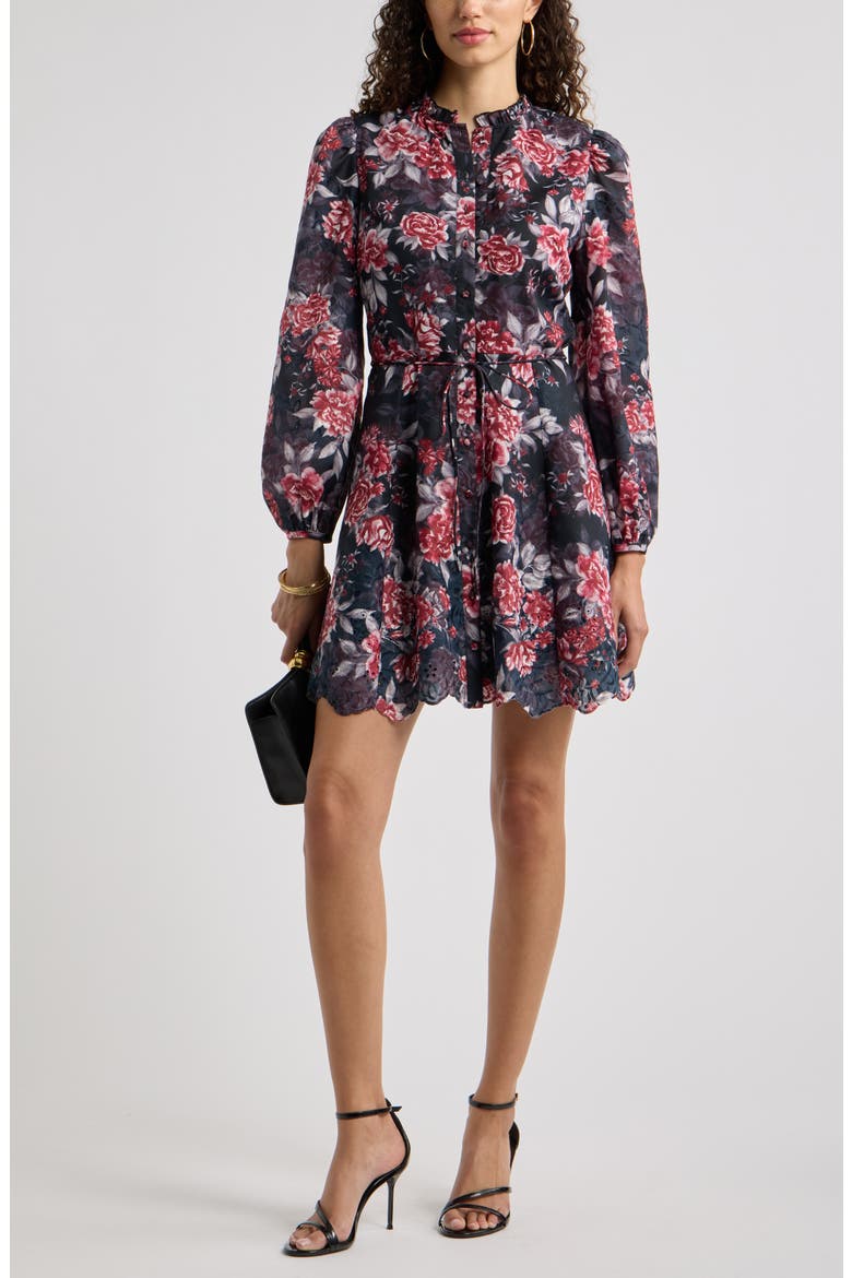 Floral Eyelet Embroidered Button Front Dress, Alternate, color, BLACK FLORAL