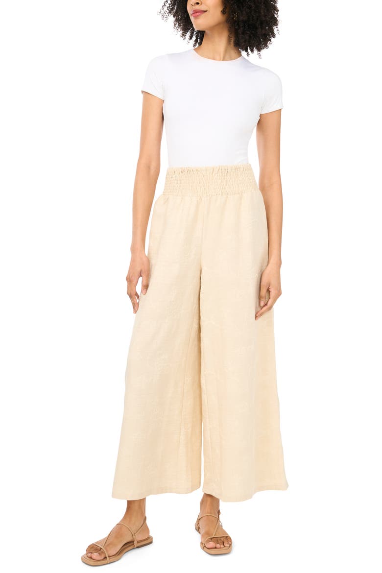 Smocked Waist Crop Wide Leg Pants, Alternate, color, SAND DRIFT