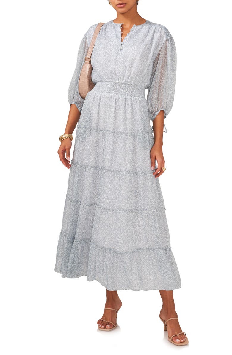 1.STATE Floral Pintuck Button Front Maxi Dress, Alternate, color, 