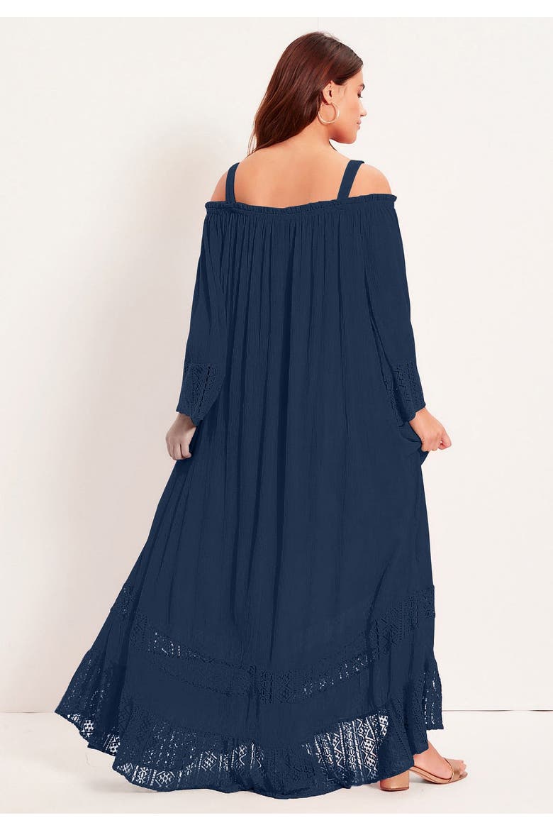 Off-The-Shoulder Maxi Dress, Alternate, color, NAVY