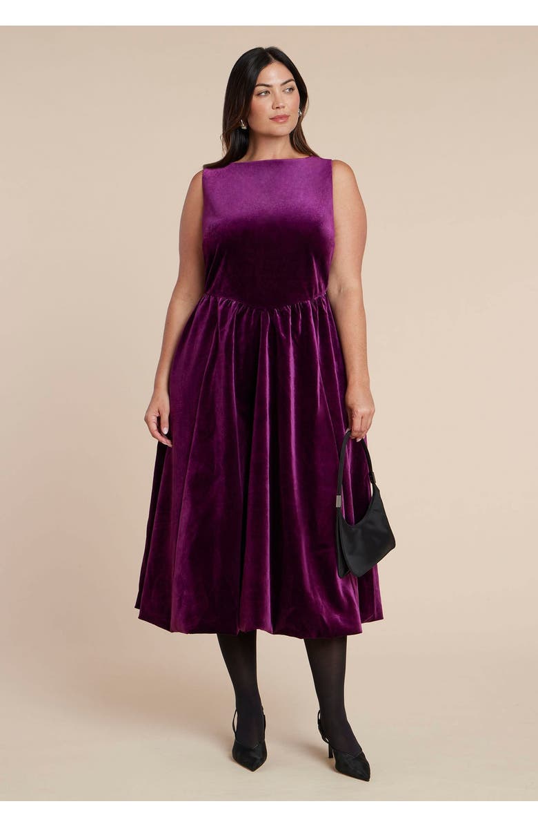 ELOQUII Bubble Hem Velvet Dress, Alternate, color, Pickled Beet