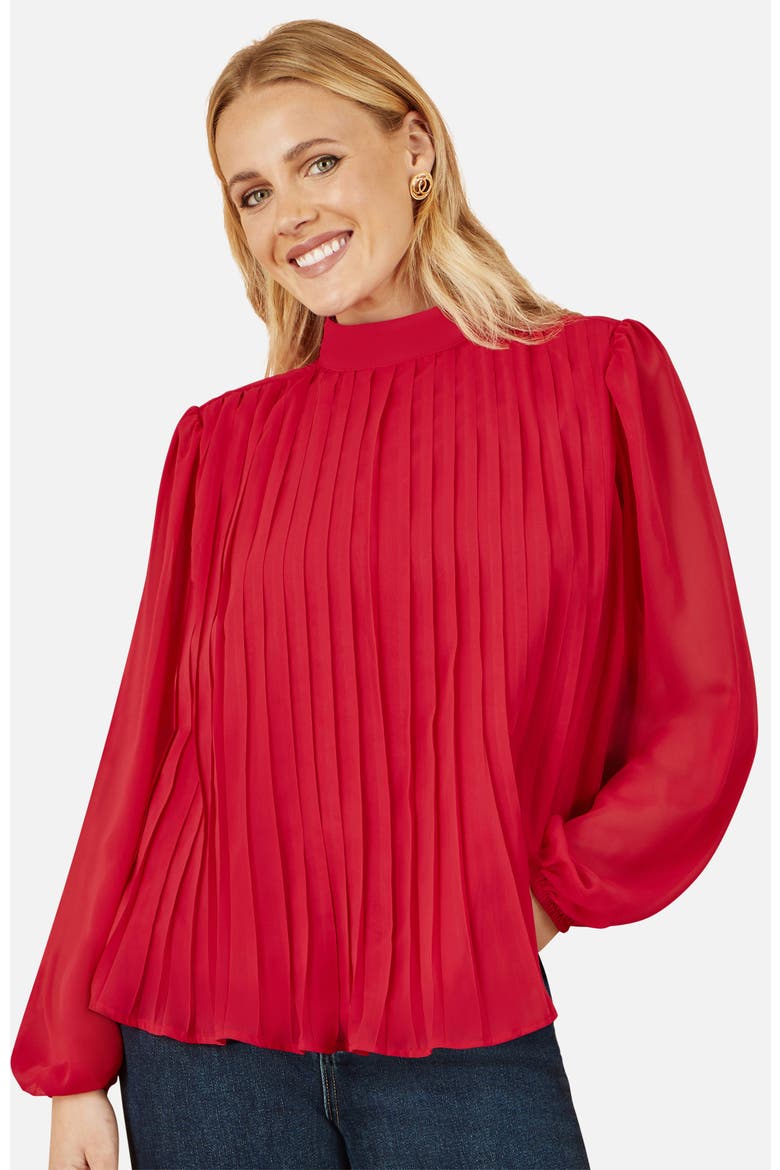 Pleated Long Sleeve Top, Alternate, color, Red