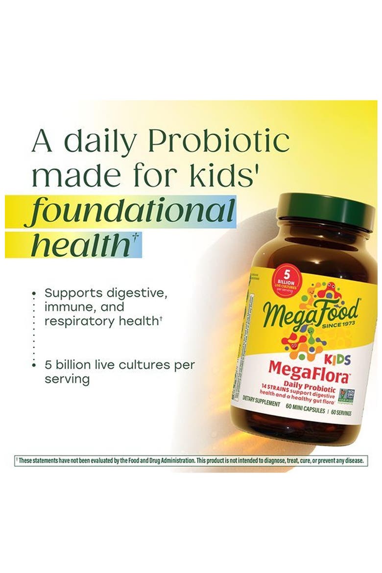 MegaFlora Kids Probiotics, Age 5+, 5 Billion CFU, Vegetarian, 60 Mini Capsules, Alternate, color, None