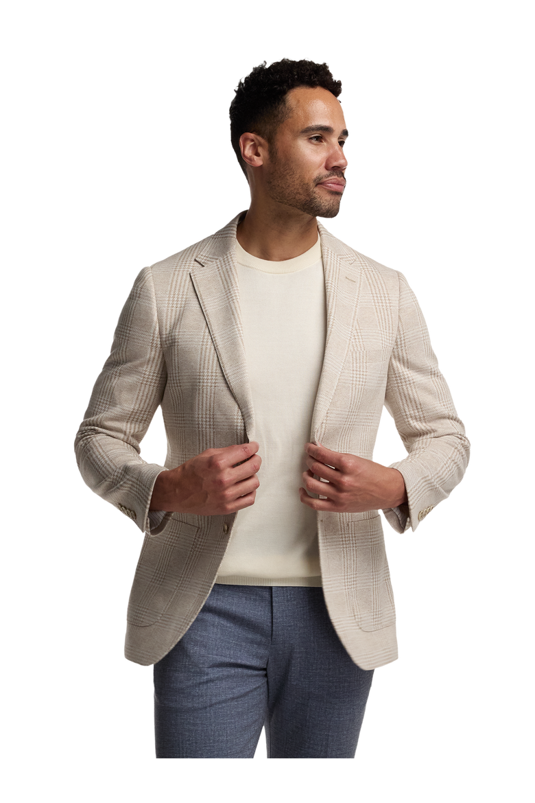 Cotton Blend Plaid Single Breasted Notch Lapel Knit Sport Coat, Alternate, color, Tan