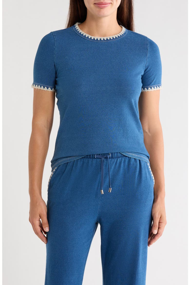 Scallop Trim Crewneck Tee, Main, color, MEDIUM WASH WITH BONE STITCH