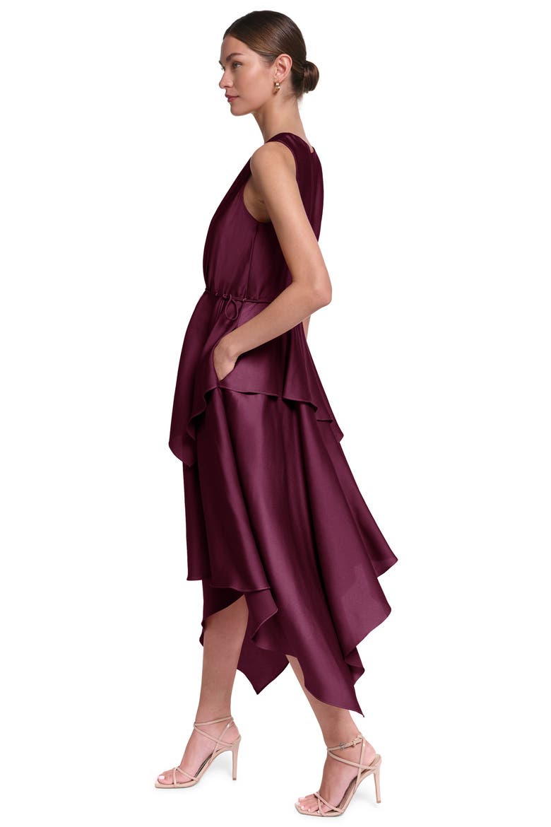 Sleeveless Satin Midi Dress with Layered Skirt, Alternate, color, Purple